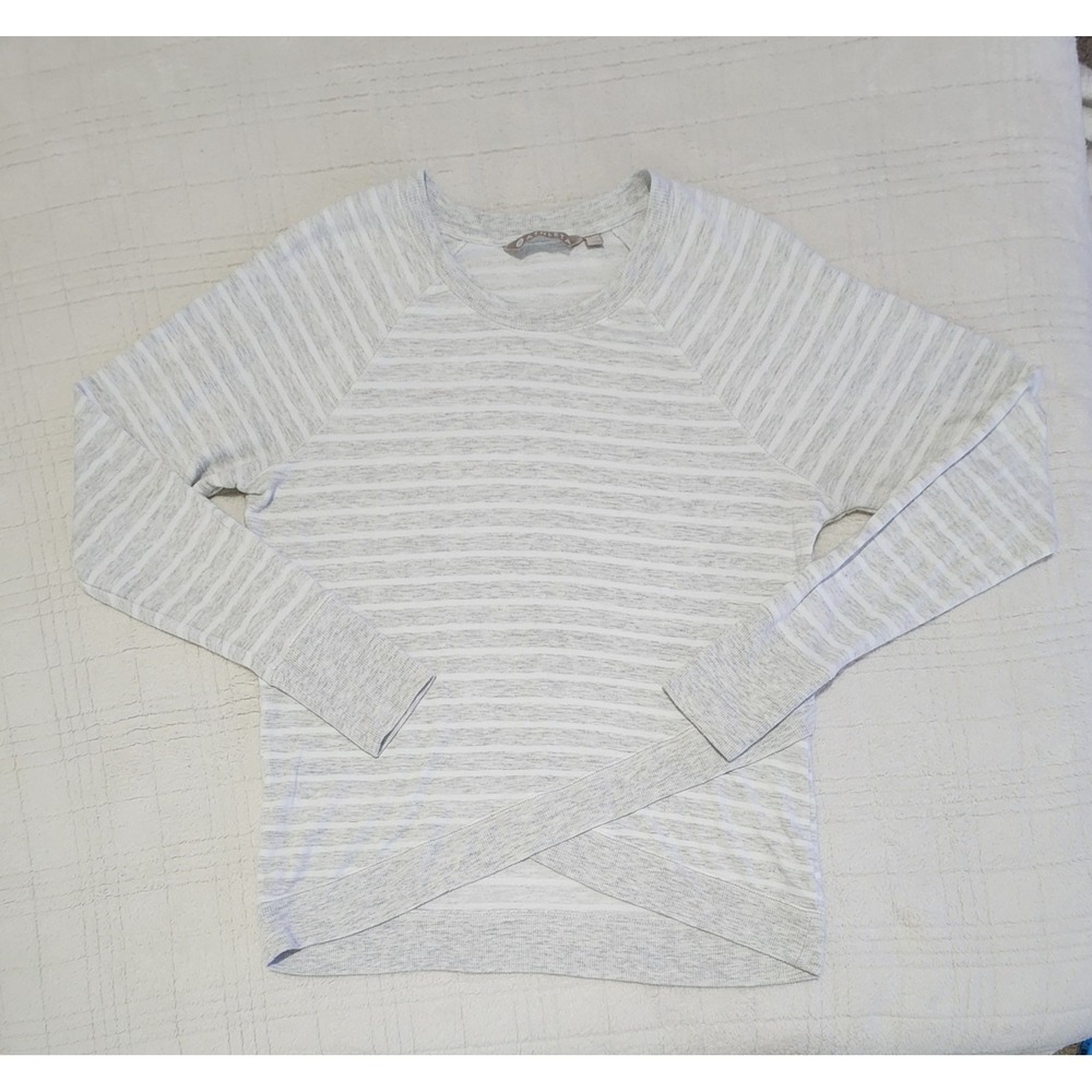 Athleta Sweater Women's M Stretch Criss Cross Hem Long‎ Sleeve Soft Striped Gray